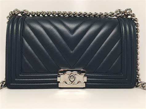 Chanel Grey Chevron Lambskin Boy Bag Small 